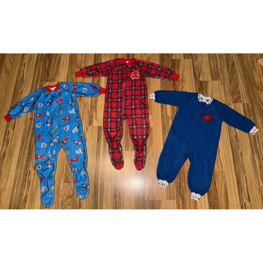 VTG Carters Sleeper One Piece Footed Pajama Size 3 Lot Aliens Dino‎ Plaid